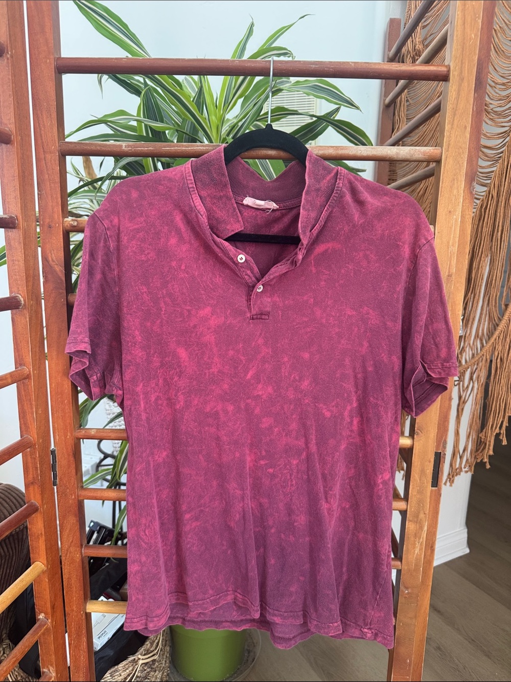 Koton Men's Super Soft Cotton Washed Burgundy Polo Shirt L